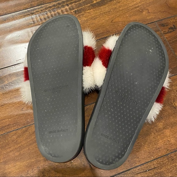 Givenchy Red and White Mink Slides - Picture 3 of 7